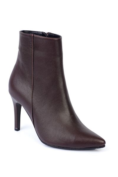 KARVENSHOES Γυναικείες μπότες στιλέτο από γνήσιο δέρμα με φερμουάρ καφέ 574