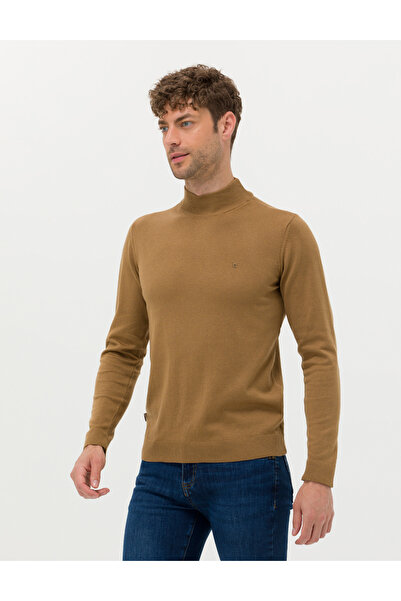 Pierre Cardin Camel Melange Slim Fit Half Turtleneck Basic Knitwear Πουλόβερ 50276502-VR122