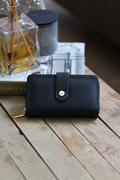 Moom Bag Women's Black Card Holder Detailed Medium Wallet