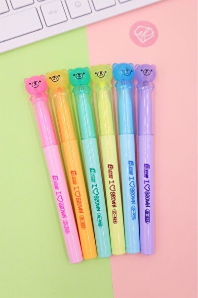 Çılgıntrend Ayıcık Figürlü 6'lı Fosforlu Kalem Seti