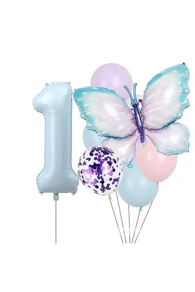 DÜVENCİ TİCARET Butterfly Birthday Party Balloons, Blue Age Balloon Set