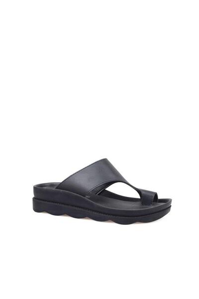 Voga 1742 Siyah Cilt Comfort Casual Parmakarası Anatomik Terlik