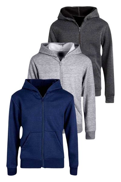 Uniquetrenders Set de 3 hanorace unisex din bumbac cu glugă și fermoar pentru copii