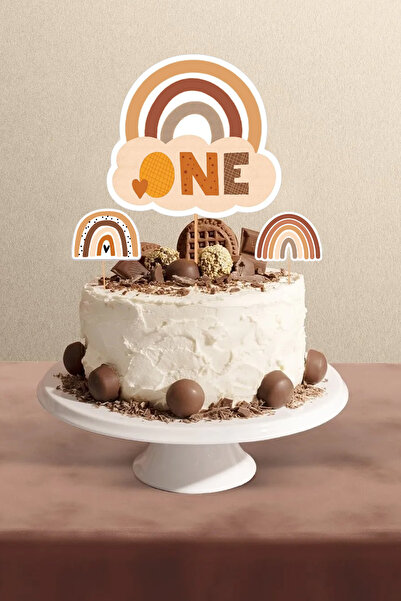 Pankart Evi Boho Baby Natural 1 Yaş Temalı 3’lü Pasta Süsü - ONE