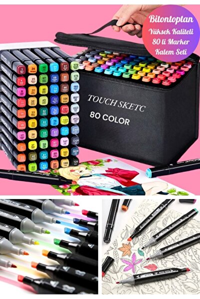 BiTon Toptan 80 li Çift Taraflı Marker Kalem Seti Standlı Resim Mimari Ve Gra...