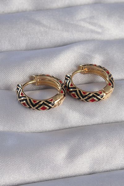 Skygo Ethnic Patterned Black Brass Hoop Earrings - TJ-BKP9073