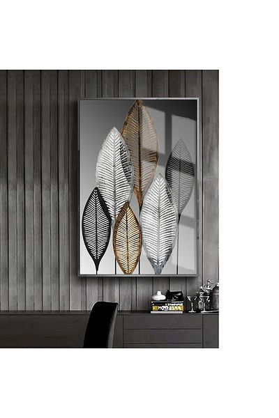 Harikabirev | καφέ-μαύρο-γκρι Φύλλο | Πλαίσιο Tempered Glass Table Poster Μονό Κάθετο