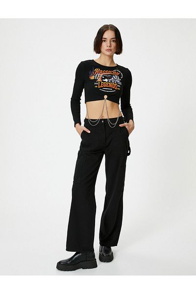 Koton Wide Leg Trousers High Waist Pocket Detail
