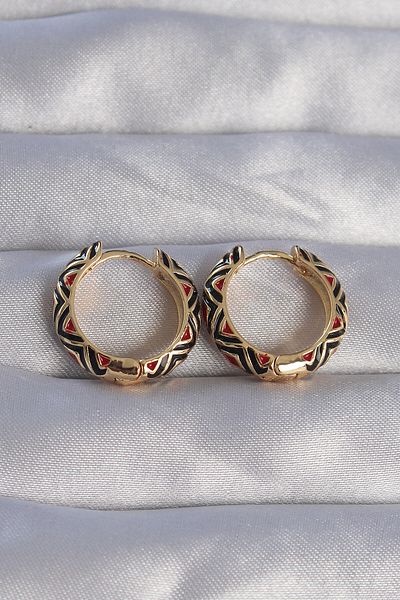 Skygo Ethnic Patterned Black Brass Hoop Earrings - TJ-BKP9073