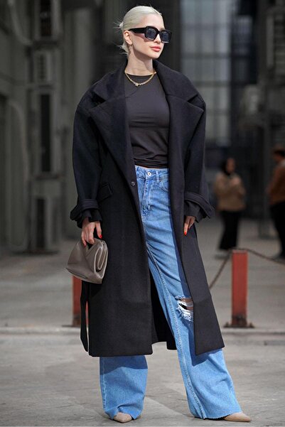 Madmext Siyah Oversize Uzun Kadın Kaban Mg1584