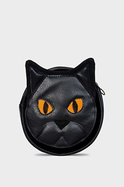 Ayşe Teyze'nin Çantaları Kadın Siyah Kedi Fonksiyonel Mini Omuz ve Bel Çantası