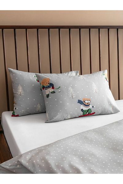 LC Waikiki Šedý medvídek Teddy Printed Double Home Povlečení