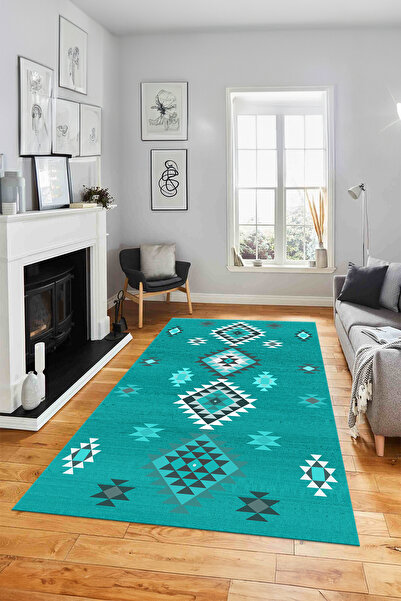 Viyana Home Dijital Baskılı Kaymaz Taban Etnik Kilim Görünümlü Yıkanabilir Yo...
