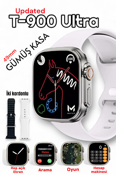 MATEO T900 ULTRA Akıllı Saat Beyaz 49mm Bluetooth, Arama Özellikli, Sağlık Sensörlü, iOS & Android Uyumlu