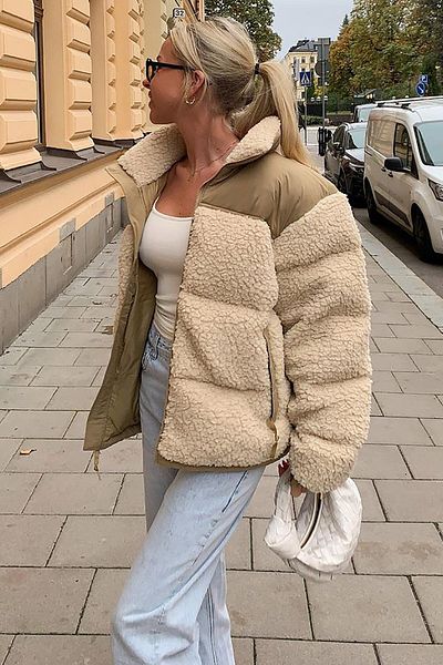 Madmext Béžový plyšový oversize kabát Mg1371