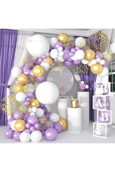 DÜVENCİ TİCARET مجموعة بالونات بيضاء أرجوانية باستيل لحفلات أعياد الميلاد للأ...