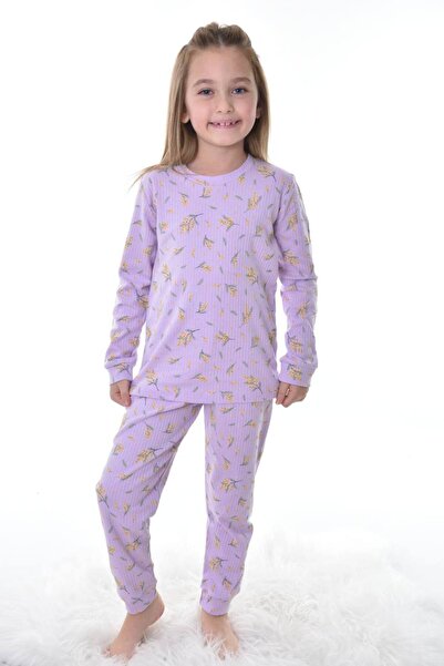 İsobel Kids Kız Çocuk Çiçek  Desenli  Fitilli %100 Pamuk Pijama  Takımı