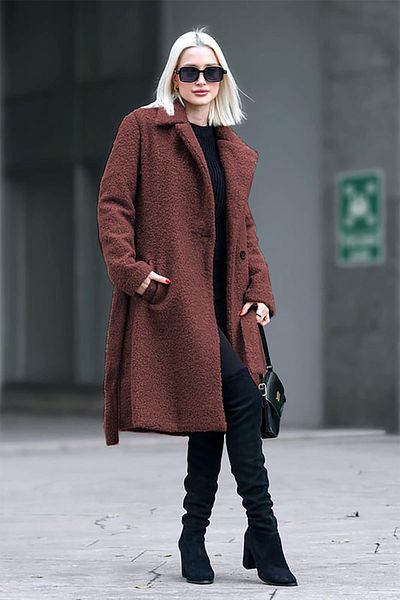 Madmext Кафяво дамско палто с подплата от букле MG1970