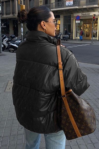 Madmext Černý oversize základní kožený kabát Mg1387