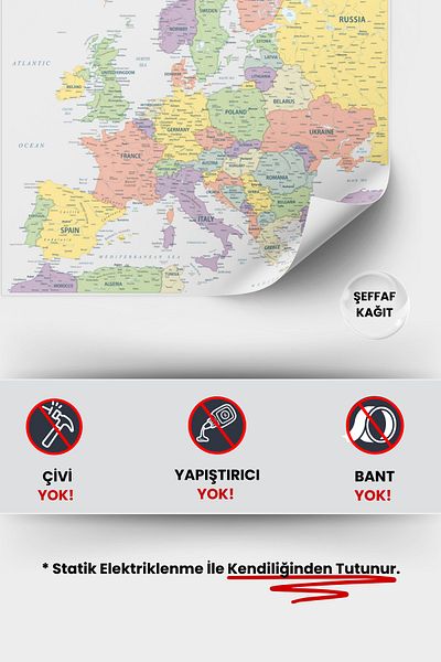 Pi Papers Europe Continent Map, Practical Smart Paper Holding with Static Electrification, Magic Paper