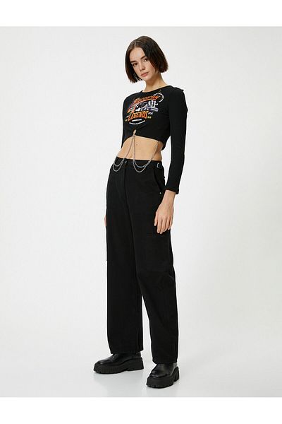Koton Wide Leg Trousers High Waist Pocket Detail