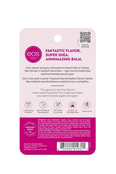 Eos Strawberry Peach and Toasted Marshmallow 2 Pack Lip Balm 2X4G.
