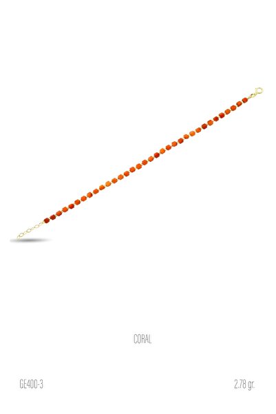 Goldstation 14 Ayar Altın Bileklik Doğal Mercan Taşlı