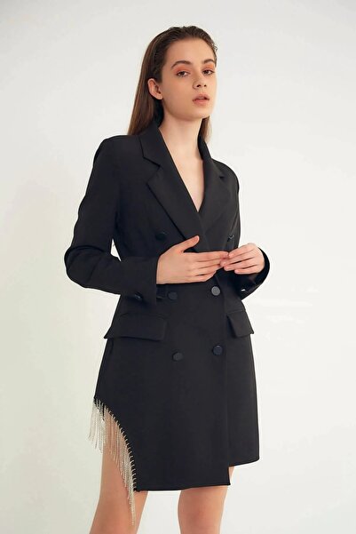 Gugus Rochie jachetă cu ciucuri de piatră neagră de damă