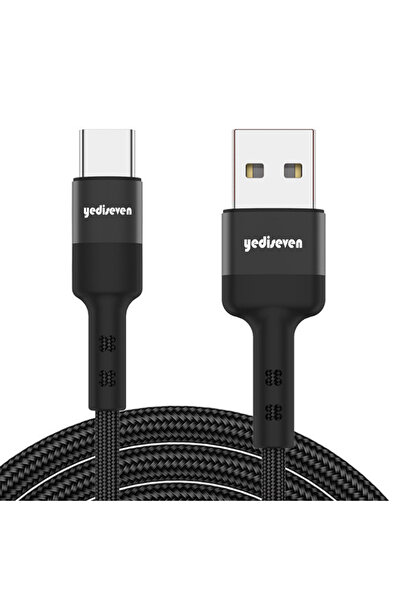 yediseven Usb A to Type C Halat Örgü Hızlı Şarj Veri Aktarma Kablosu Siyah 1 ...