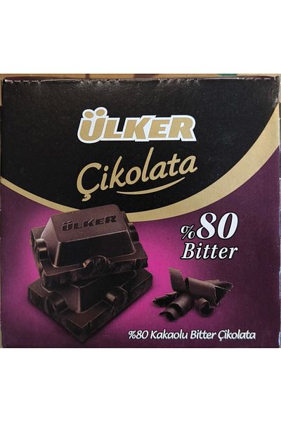 Ülker Chocolate with Plenty of Dark Cocoa (80% Dark) 60 Grams X 6 Pieces Total (360 Grams)