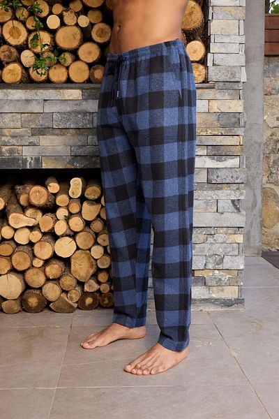 Pimody Ανδρικό πάτο πιτζάμα με καρό υφαντό Navy Blue