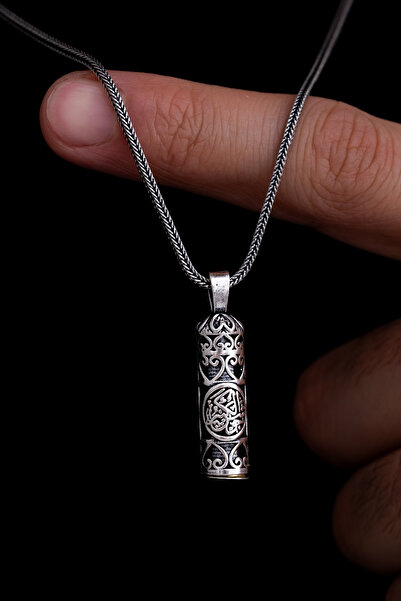 vogutima Gümüş Kolye - Hatlı Gümüş Erkek Cevşen Muska Kolye Zincir