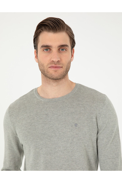 Pierre Cardin Açık Gri Melanj Slim Fit Bisiklet Yaka Basic Triko Kazak 50296621-VR091