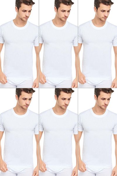 CENNETOĞLU Men's Slim Fit Undershirt T-Shirt - Null Collar, 6 Pack