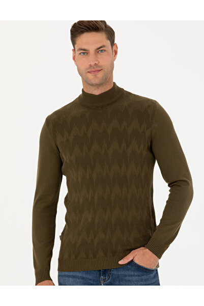 Pierre Cardin Haki Slim Fit Yarım Balıkçı Yaka Triko Kazak 50278099-VR027