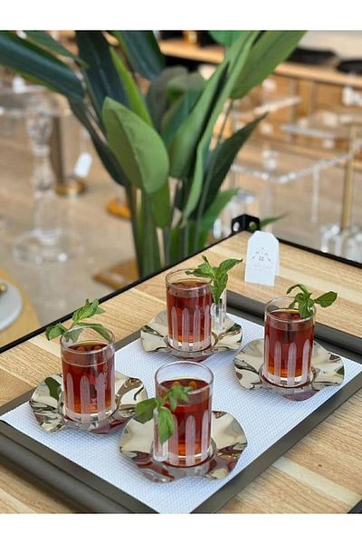 Turkish Store İstanbul طقم شاي وقهوة زجاجي أنيق مكون من 18 قطعة