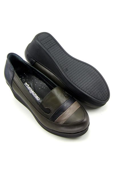 Erkan Saçmacı Anya Khaki Γνήσιο Δερμάτινο Wedge Heeled Casual Παπούτσια