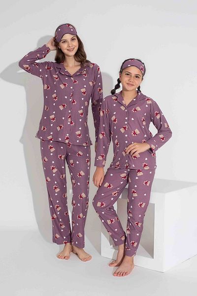 MEBA Women's Mother-Daughter (Combination You Do Yourself) Seasonal Suede Front Buttoned Pajama Set