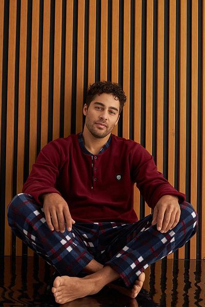 Pijamoni Ανδρικό σετ πιτζάμες με κουμπιά χειμερινού φλις 6100/14 - 1 Τεμάχιο