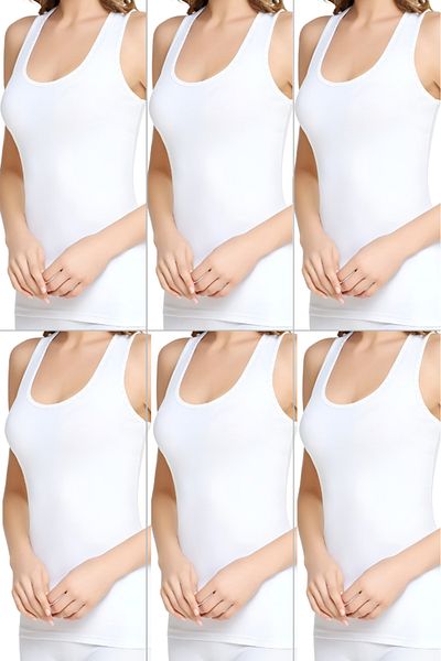 CENNETOĞLU Women's Butterfly Motif Wide Strap Tank Top Pack of 6