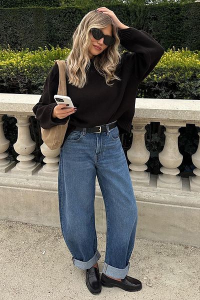 Seeh Pulover oversize negru din tricotaje - Decolteu SH173