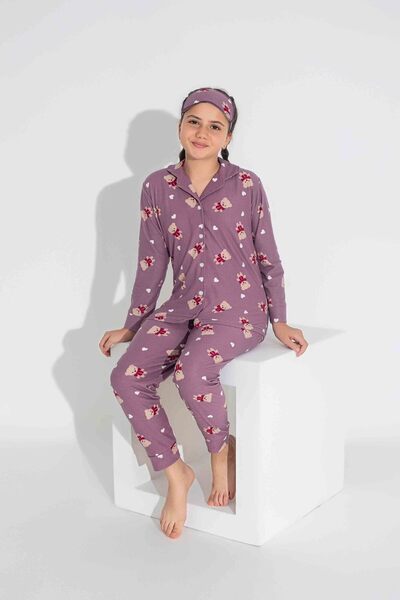 MEBA Kadın Anne-kız (KOMBİNİ KENDİNİZ YAPIYORSUNUZ) Mevsimlik Süet Önden Düğmeli Pijama Takımı