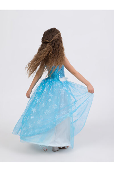 Modonoff Mavi Askılı Kız Çocuk Elbise Elsa Elbise Frozen