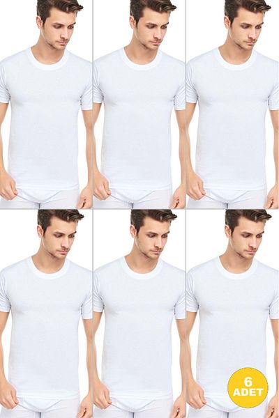 CENNETOĞLU Men's Slim Fit Undershirt T-Shirt - Null Collar, 6 Pack