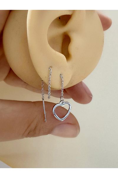 Arescollection 1 Pcs Surgical Steel Double Hole Chain Earring