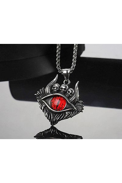 daisybydaisy Red Stainless Steel Dragon Eyed Skull Necklace