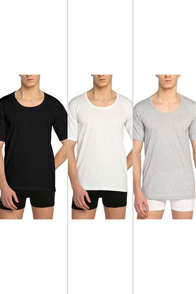 CENNETOĞLU Men's Wide Collar Combed Cotton Undershirt 3 Pack