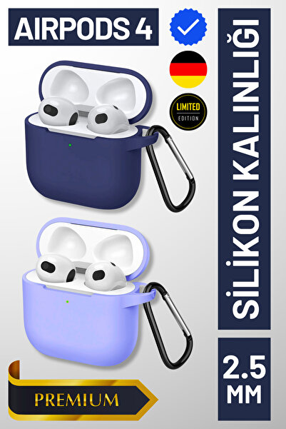 Double Set | 4. Generation Compatible Navy Blue And Lilac Premium Silicone Earphone Case (2.5 MM THICKNESS)