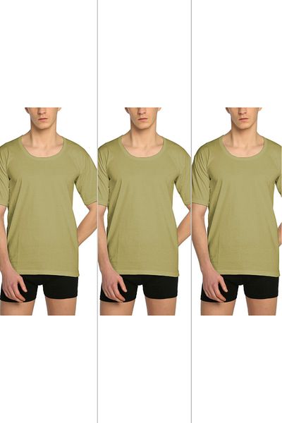 CENNETOĞLU Men's Wide Collar Combed Cotton Undershirt 3 Pack