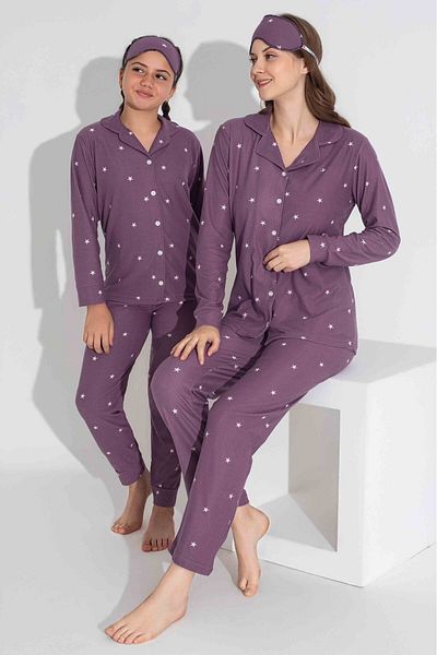 MEBA Women's Mother-Daughter (Combination You Do Yourself) Seasonal Suede Front Buttoned Pajama Set